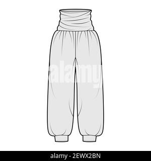 Pants zouave technical fashion illustration with normal draped waist ...
