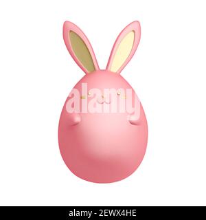 3d pink rabbit isolated on white background. Animal elements suitable for Easter decoration. Stock Vector