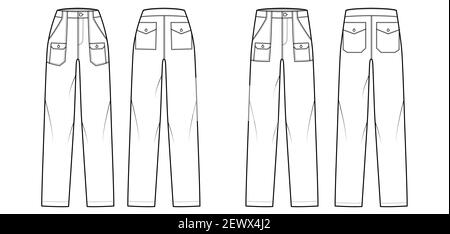 Set of Jeans tapered Denim pants technical fashion illustration with ...