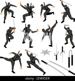 Ninja Weapon Set For Your Design Game Card Katana Sai Kusarigama Nunchucks  Kunai Stick Shuriken Vector Illustration For Your Design Stock Illustration  - Download Image Now - iStock
