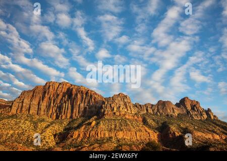 Beautiful clouds over the cliffs at sunset, Zion National Park, Springdale, Utah Stock Photo