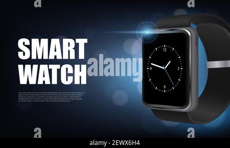 Dark style realistic smart watch horizontal banner with for advertising on site vector illustration Stock Vector