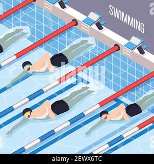 Swimming pool isometric background for people interested in sports vector illustration Stock Vector