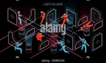 Free Vector  Website template for laser tag game concept rules equipment  offers isometric design with player holding gun