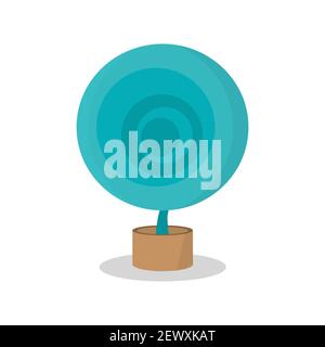 Round green flower in a pot. The flower is round in shape with circles inside. A modern image of a potted plant. Flat vector illustration Stock Vector