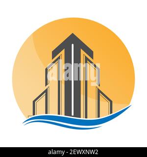 Logo template for construction and real estate, rental, rental, sale and purchase of housing. Vector illustration, flat design. Stock Vector