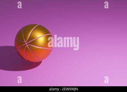 Golden basketball with pink lines on a pink background, 3d rendering Stock Photo