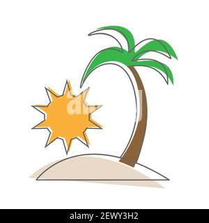 Simple editable icon. Island with a palm tree. Simple flat design for websites and apps Stock Vector