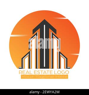 Logo template for construction and real estate, rental, rental, sale and purchase of housing. Vector illustration, flat design. Stock Vector