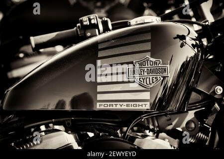 Harley Davidson 48 motorcycle. Sepia Tone Stock Photo