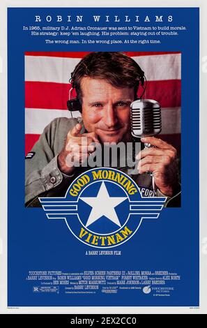 Good Morning, Vietnam (1987) directed by Barry Levinson and starring Robin Williams, Forest Whitaker and Tom. T. Tran. Biopic about legendary DJ Adrian Cronauer who shakes things up when assigned to the US Army forces radio in Vietnam in 1965. Stock Photo