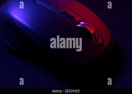 mouse and wheel close-up with dark background. Stock Photo