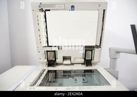 scanning glass of digital copier. space for text. no people. Stock Photo