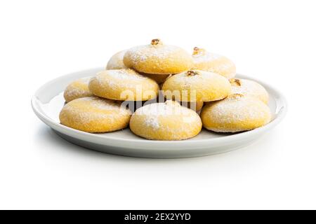 Cookies with chocolate cream. Sweet biscuits isolated on white background. Stock Photo