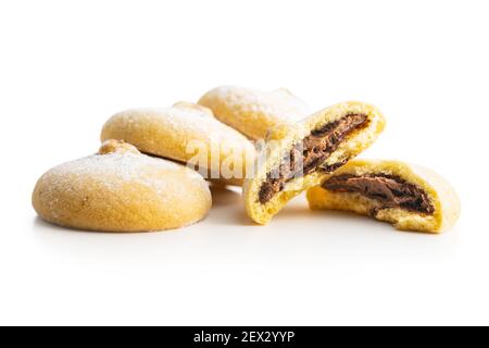 Cookies with chocolate cream. Sweet biscuits isolated on white background. Stock Photo