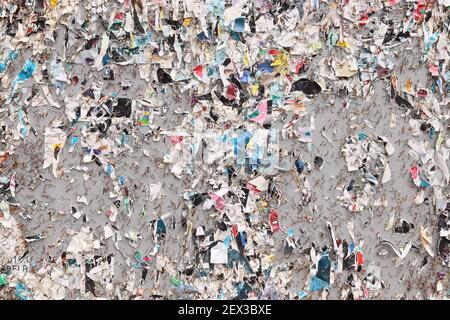Urban texture. Background of colorful torn paper advertisement posters. Stock Photo