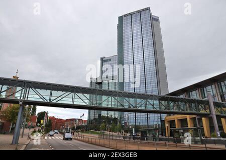 GOTHENBURG, SWEDEN - AUGUST 27, 2018: Gothia Towers in Gothenburg city, Sweden. The skyscrapers are part of the Swedish Exhibition and Congress Centre Stock Photo