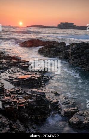 Wylfa nuclear power station at dawn, Anglesey, North Wales Stock Photo