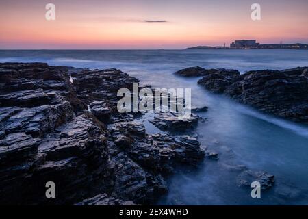 Wylfa nuclear power station at dawn, Anglesey, North Wales Stock Photo