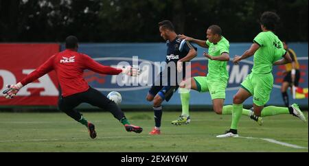 Soccer player Leandro Pereira, of SE Palmeiras during practice game against  the Portuguese team at the Academy of Football, in the neighborhood of  Barra Funda. SÃ£o Paulo/SP, Brazil-2/23/2015. Photo: Cesar Greco/Fotoarena  ***