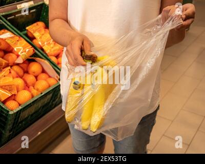 Plastic bags in the supermarket plastic garbage Stock Photo