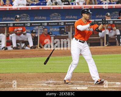 Miami Marlins Giancarlo Stanton reacts after losing to New York Yankees  Gary Sanchez New York Yankees in the first round of the 2017 MLB home run  derby at Marlins Park in Miami