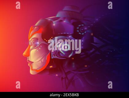 A futuristic vector illustration of a powerful female artificial intelligence technology Stock Vector