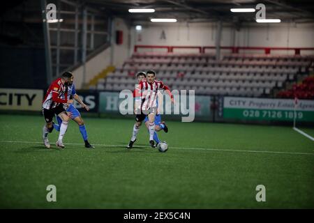 CIARAN COLL (Derry City) racing forward  during a pre-season fixture between Derry City & Finn Harps Stock Photo