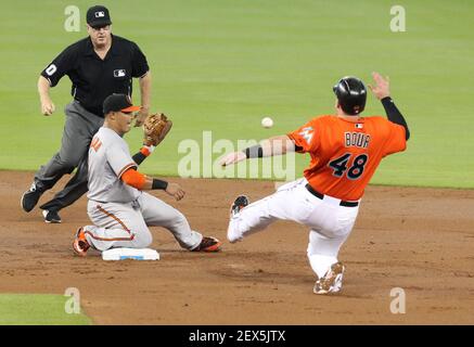 Baltimore, MD, USA. 17th June, 2018. Miami Marlins first baseman Justin  Bour (41) walks to the dugout before the start of MLB action between the  Miami Marlins and the Baltimore Orioles at