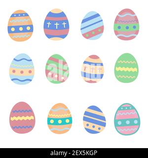 Colorful decorated Easter eggs made in  vector. Illustration in pastel colors. Cute festive background template Stock Photo
