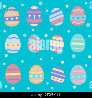 Colorful decorated Easter eggs made in  vector. Illustration in pastel colors. Cute festive background template Stock Photo