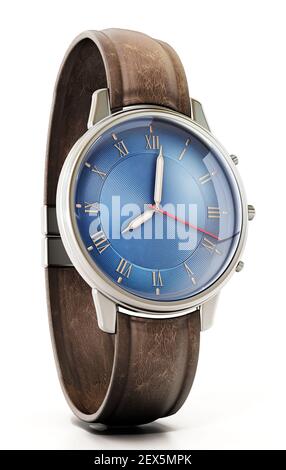 Classic men's watch isolated on white background. 3D illustration. Stock Photo