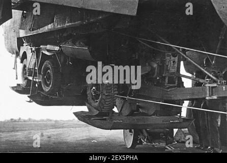 Handley Page Halifax aircraft of 298 Airborne Squadron, Royal Air Force. The squadron used the Halifax aircraft to tow Hamilcar heavy lift gliders. The aircraft were specially converted to carry a jeep and field gun in place of the bomb bay, which were then dropped by parachute in Normandy for the D Day landings Stock Photo