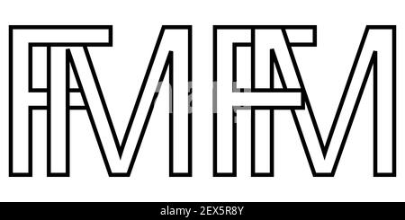 Logo sign fm mf icon sign interlaced letters M, F vector logo mf, fm first capital letters pattern alphabet m f Stock Vector