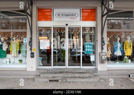 Ghent, Flanders, Belgium - 02 20 2021: The Mediamarkt and Delhaize retail  shops and parking Stock Photo - Alamy