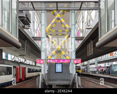 Ghent, Flanders, Belgium - 02 20 2021: The Mediamarkt and Delhaize retail  shops and parking Stock Photo - Alamy