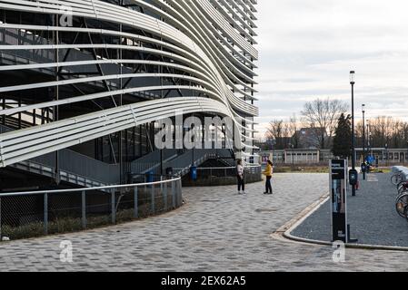 Ghent, Flanders, Belgium - 02 20 2021: The Mediamarkt and Delhaize retail  shops and parking Stock Photo - Alamy