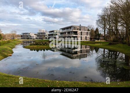 Ghent, Flanders, Belgium - 02 20 2021: The Mediamarkt and Delhaize retail  shops and parking Stock Photo - Alamy