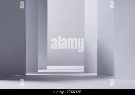 Modern simple white grey abstract background with stripes, perspective, light and shadow as abstract city or scene. Stock Photo