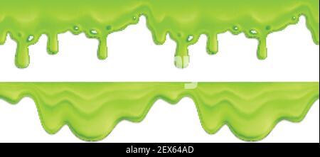 Realistic seamless pattern with green melting slime drips on white background vector illustration Stock Vector