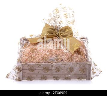 SWINDON, UK - MARCH 3, 2021:  Regency Hamper with Wine shortbread and Thorntons chocolates on a white background Stock Photo