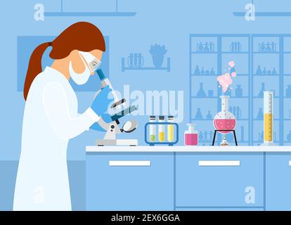 Woman scientist looking through microscope Stock Vector