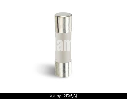 White ceramic fuse, electric on white background, isolated. Stock Photo