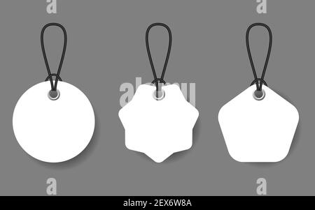 Set of white price tags with black lace on transparent background Stock Vector