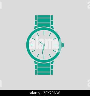 Business Woman Watch Icon. Green on Gray Background. Vector Illustration. Stock Vector