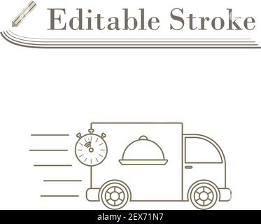 Fast Food Delivery Car Icon. Editable Stroke Simple Design. Vector Illustration. Stock Vector