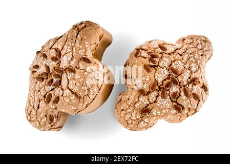 Colomba Pasquale, traditional Italian Easter dove with glazed sugar and almonds on top. two cakes isolated on white background Stock Photo