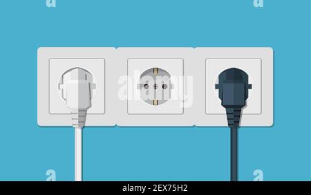 Electrical outlet and hand with plug. Stock Vector