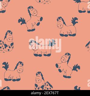 Seamless vector pattern with blue unicorns on pink background. Cute fantasy wallpaper design for children. Ideal for fashion fabric textile. Stock Vector