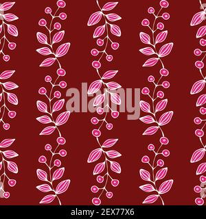 Seamless vector pattern with abstract flowers on dark mahogany background. Simple floral wallpaper design for fabric fashion. Stock Vector